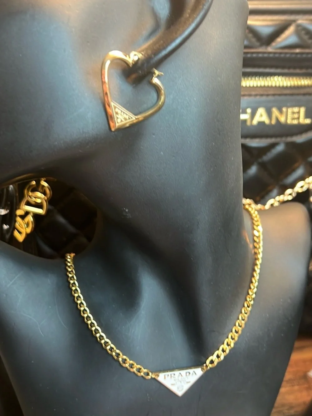 Gold Heart Hoop Earring with Logo Triangle